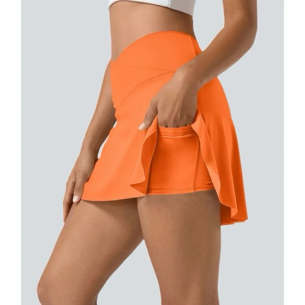 Halara SoftlyZero Airy Crossover High Waist Athletic Skort Skirt Shorts Orange L